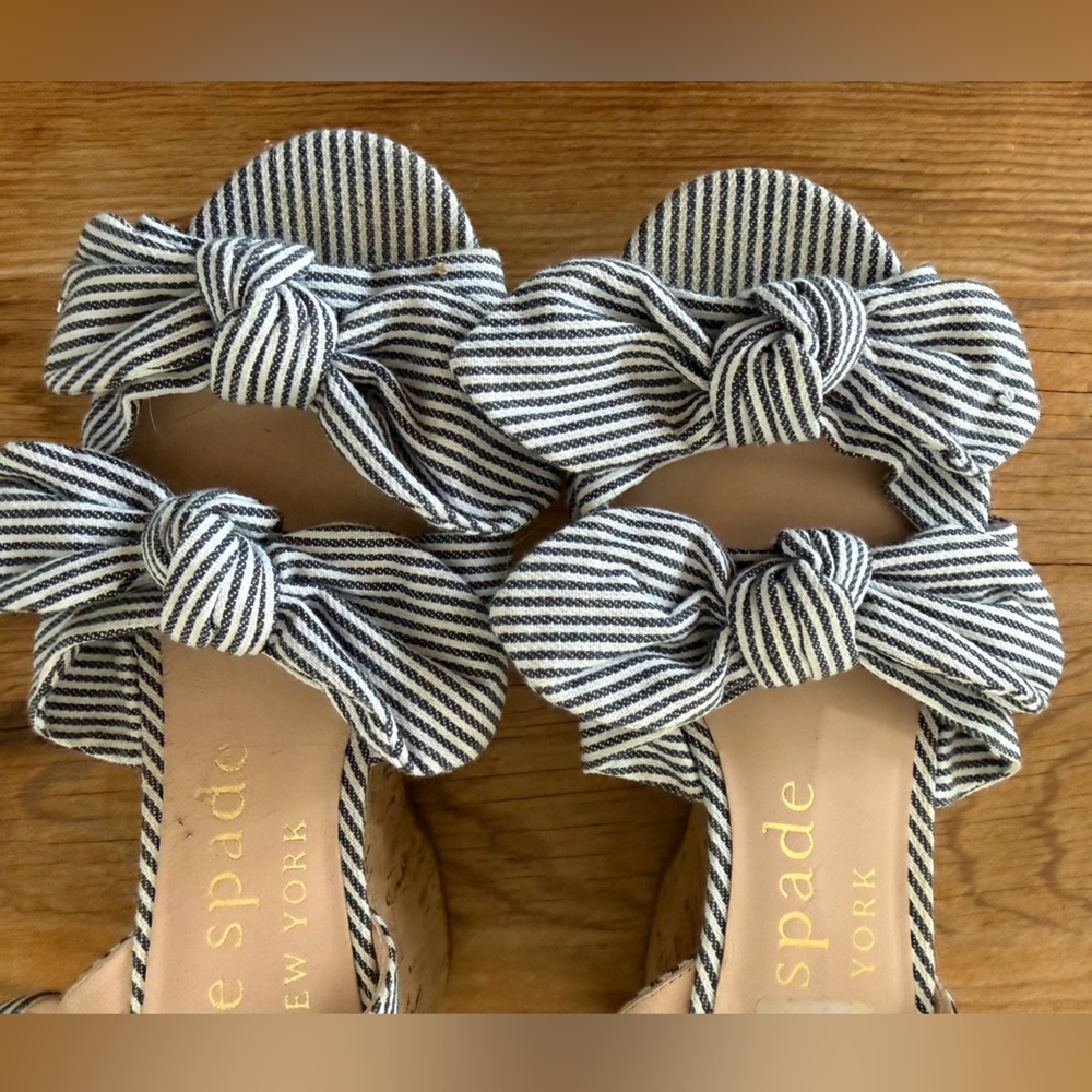 Kate Spade Julep Canvas & Cork Platform Wedge Sandals Heels Blue Women’s 8.5 - Picture 5 of 9
